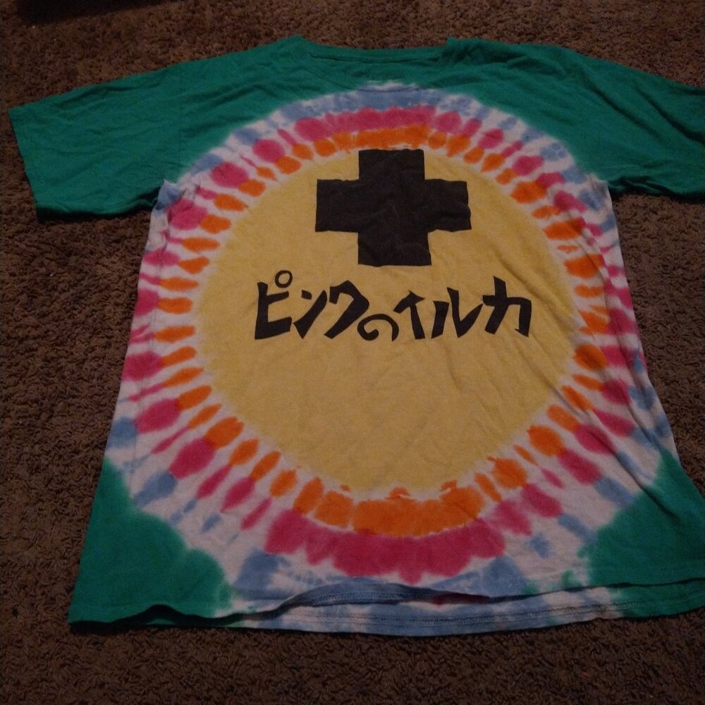 Pink Dolphin Tshirt Men's L Green Colorful Japanese Logo Print Tie Dye